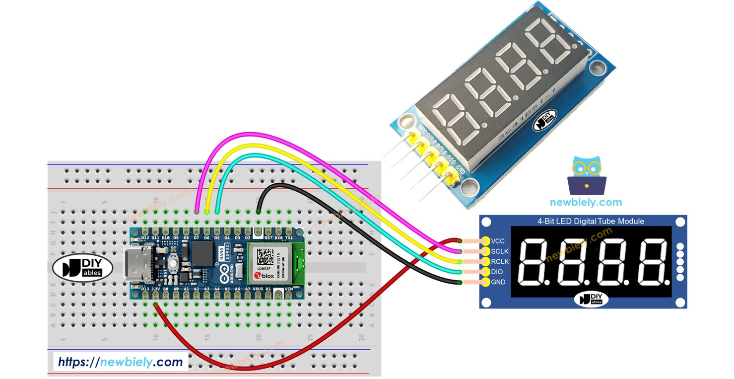 아두이노 나노 ESP32 74hc595 4-digit 7-segment 디스플레이