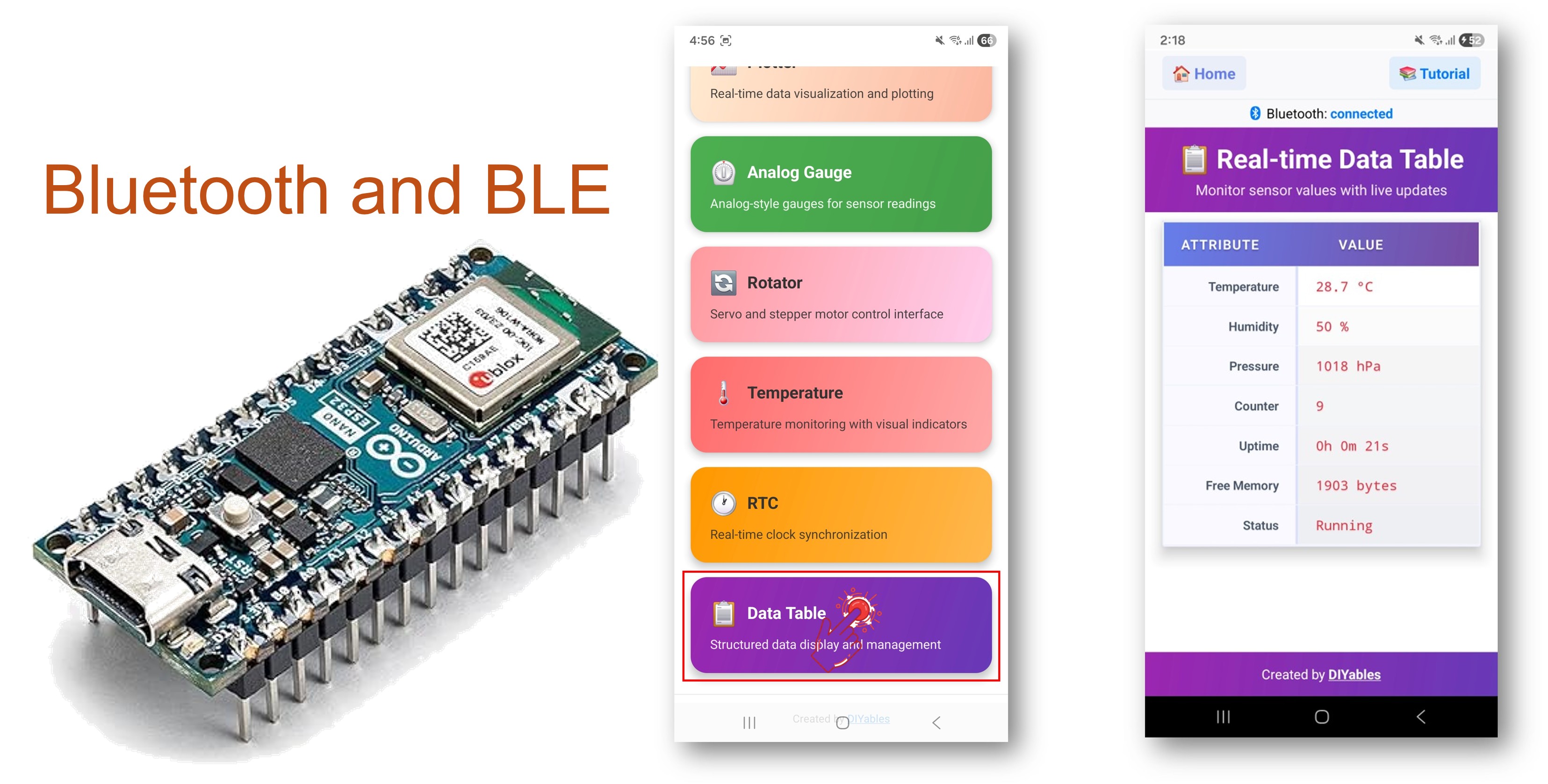 아두이노 나노 ESP32 블루투스 테이블 예제 - BLE를 통한 구조화된 데이터 표시 튜토리얼