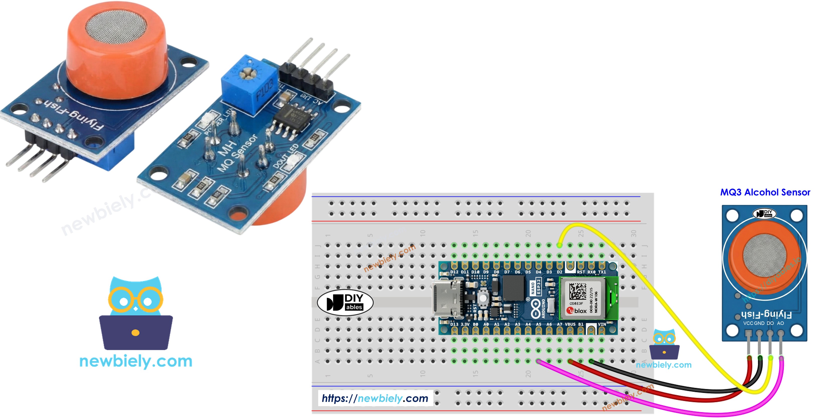mq3 알코올 가스 센서 모듈이 있는 아두이노 나노 ESP32