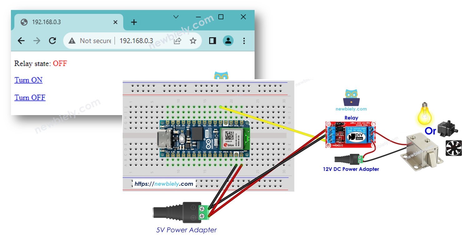 아두이노 나노 ESP32 릴레이 web browser