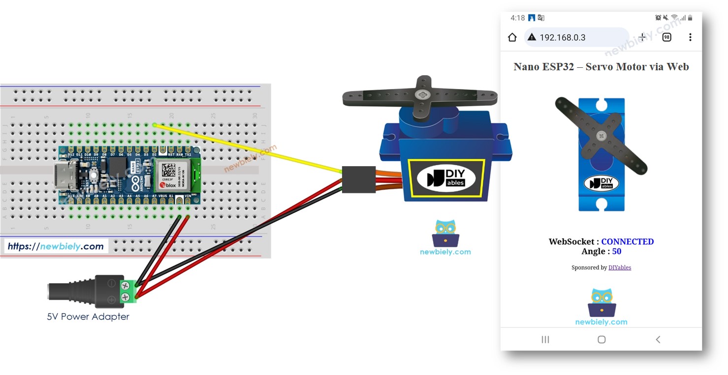 아두이노 나노 ESP32 controls 서보 모터 via web