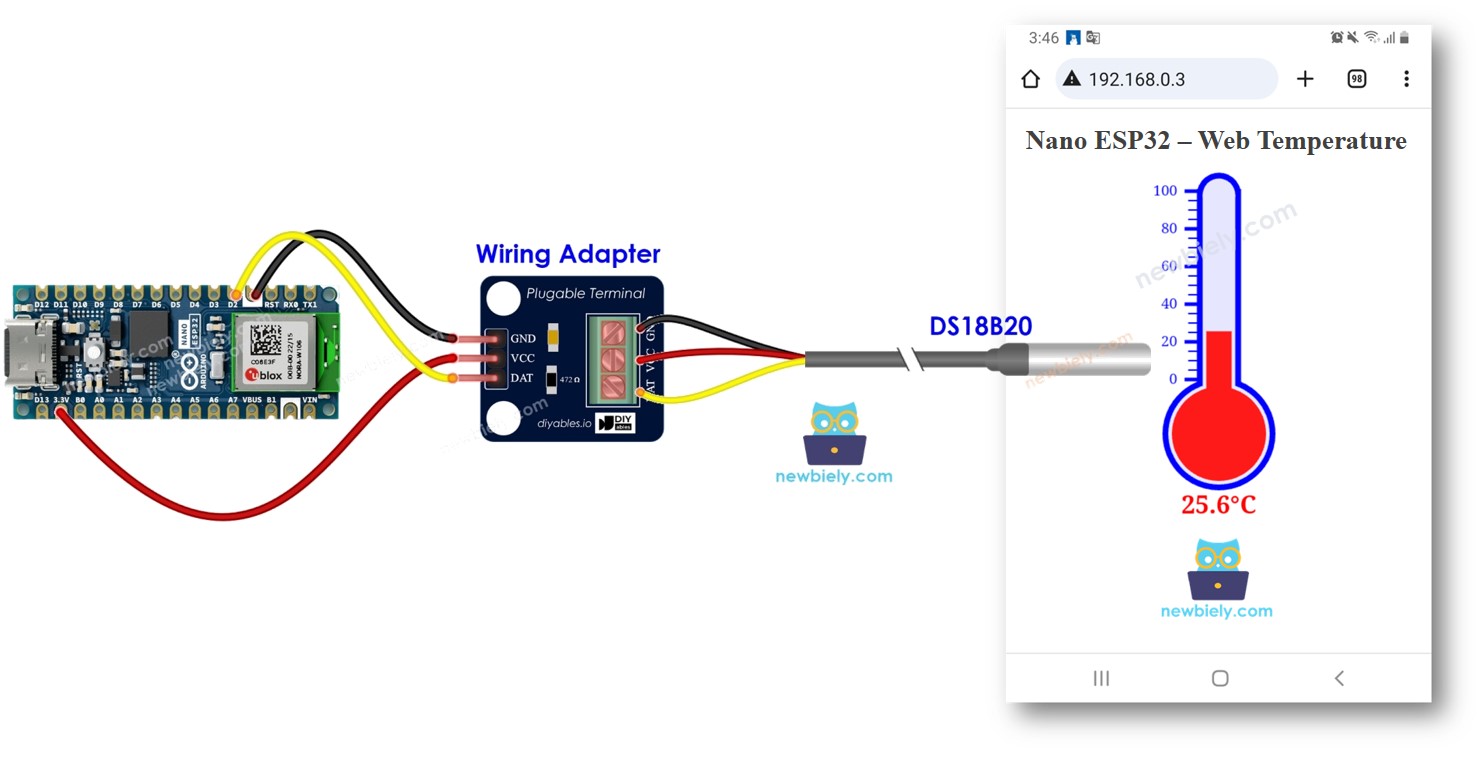 아두이노 나노 ESP32 ds18b20 온도 센서 웹 서버