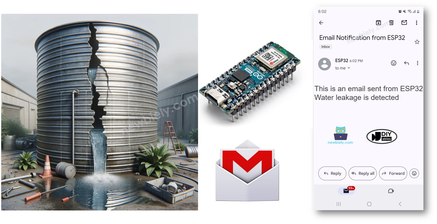 아두이노 나노 ESP32 물 샘 이메일 알림