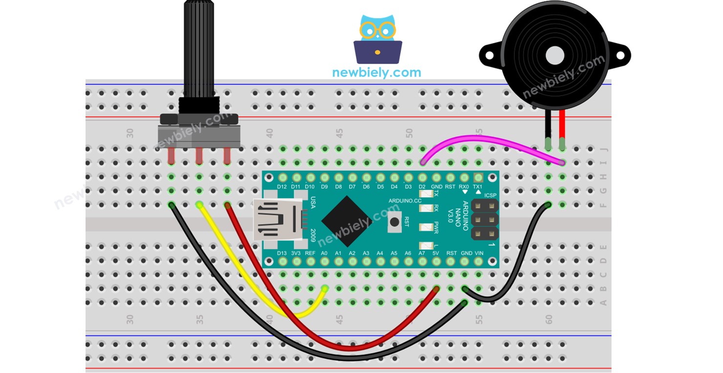 아두이노 나노 포텐쇼미터 피에조 버저 Arduino Nano Potentiometer Piezo Buzzer