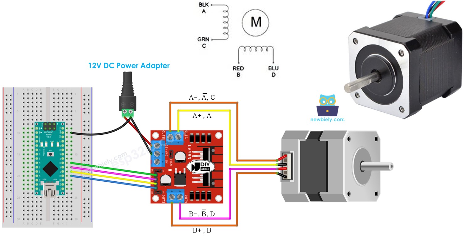 Arduino Nano Stepper motor L298N Driver