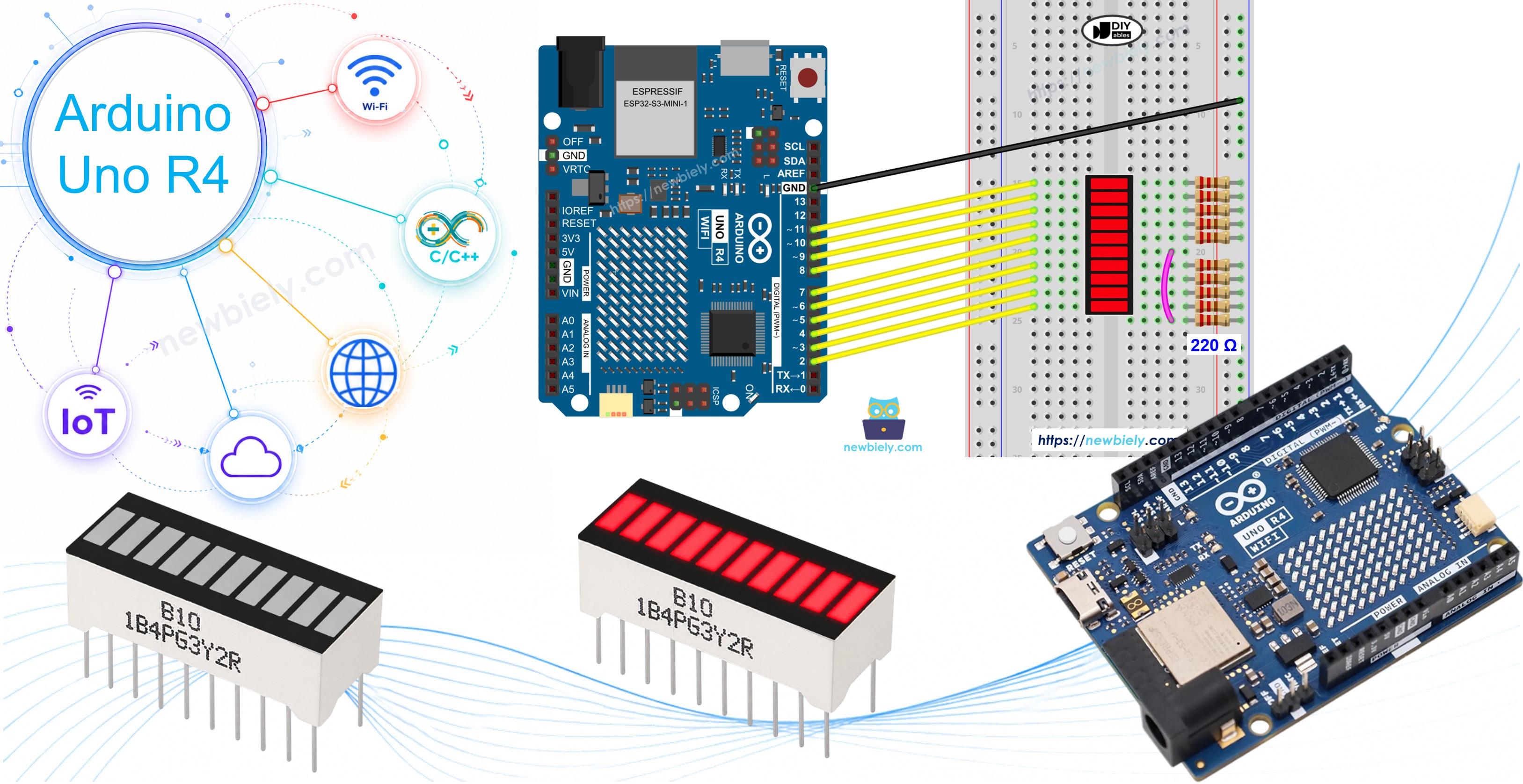 아두이노 우노 R4와 10세그먼트 LED 바 그래프