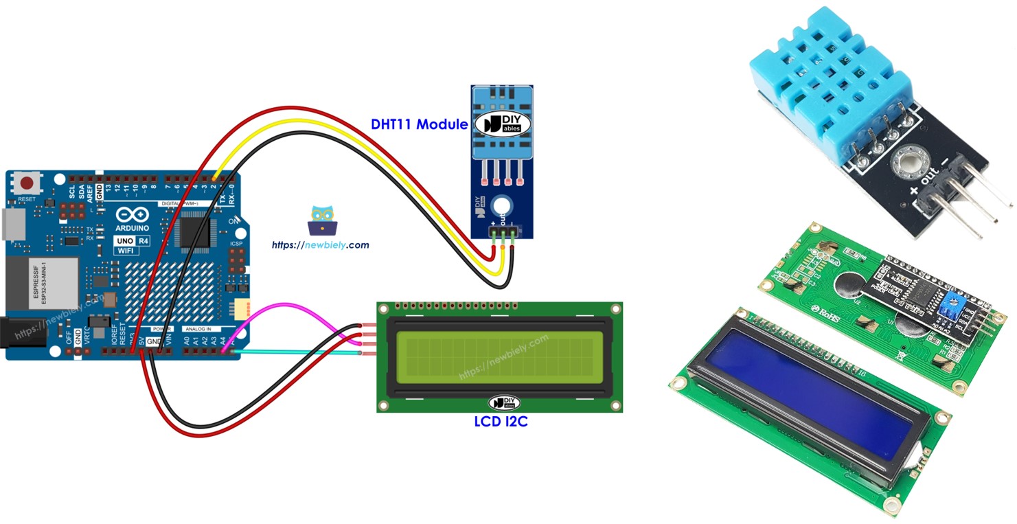 아두이노 UNO R4 DHT11 LCD I2C