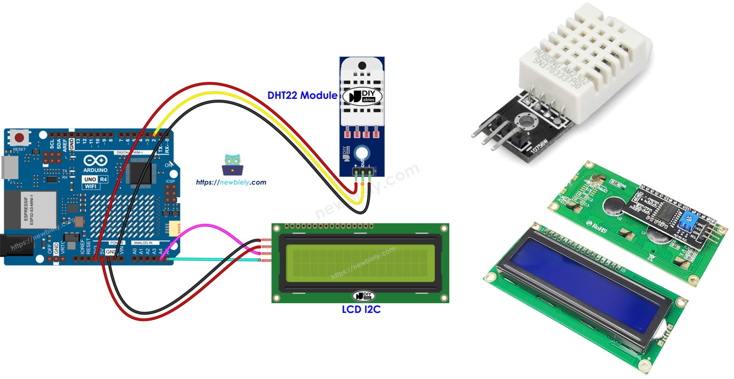 아두이노 UNO R4 DHT22 LCD I2C