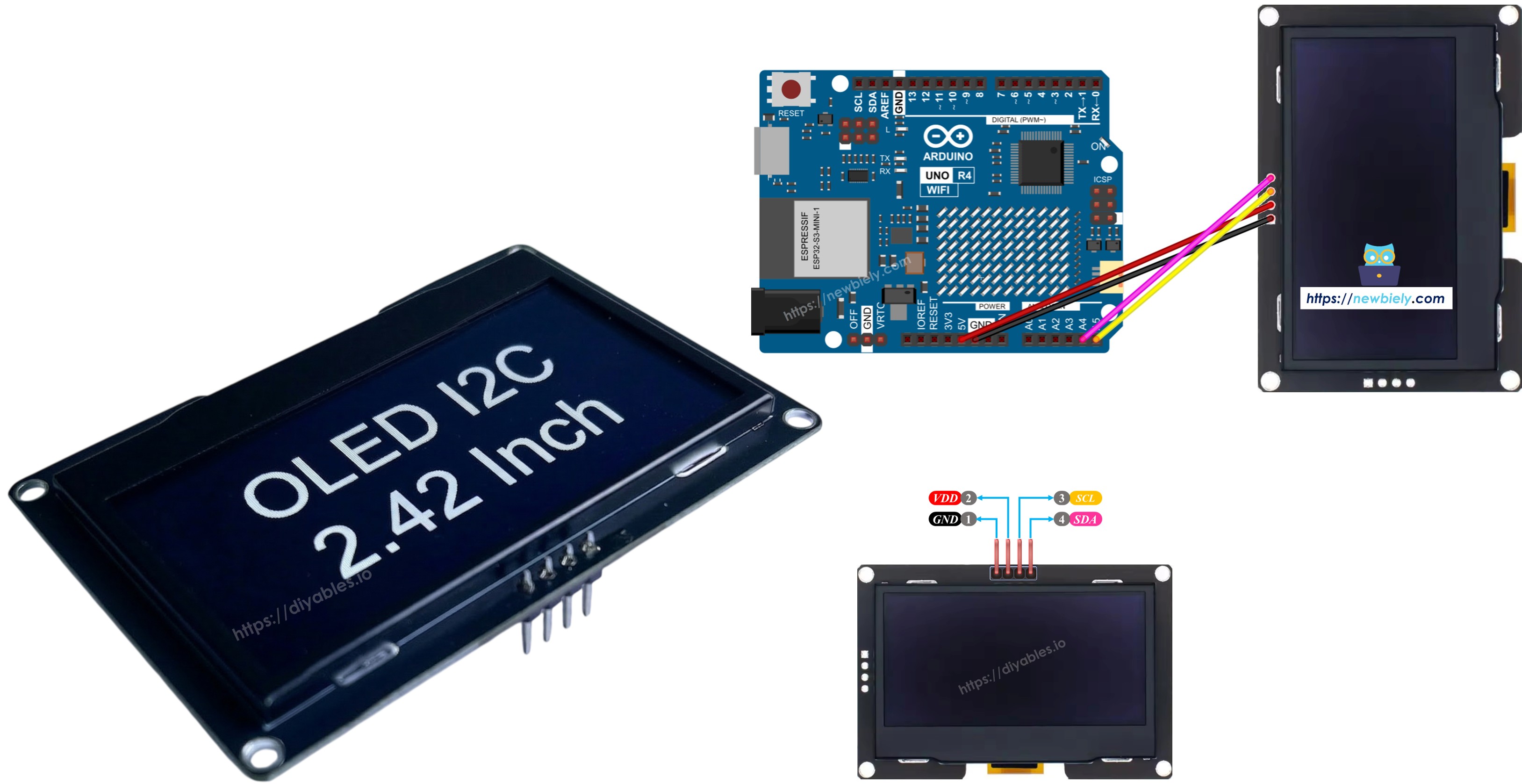 아두이노 우노 R4 ssd1309 oLED 128x64