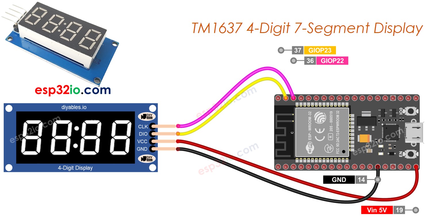 ESP32 TM1637 4-digit 7-segment display