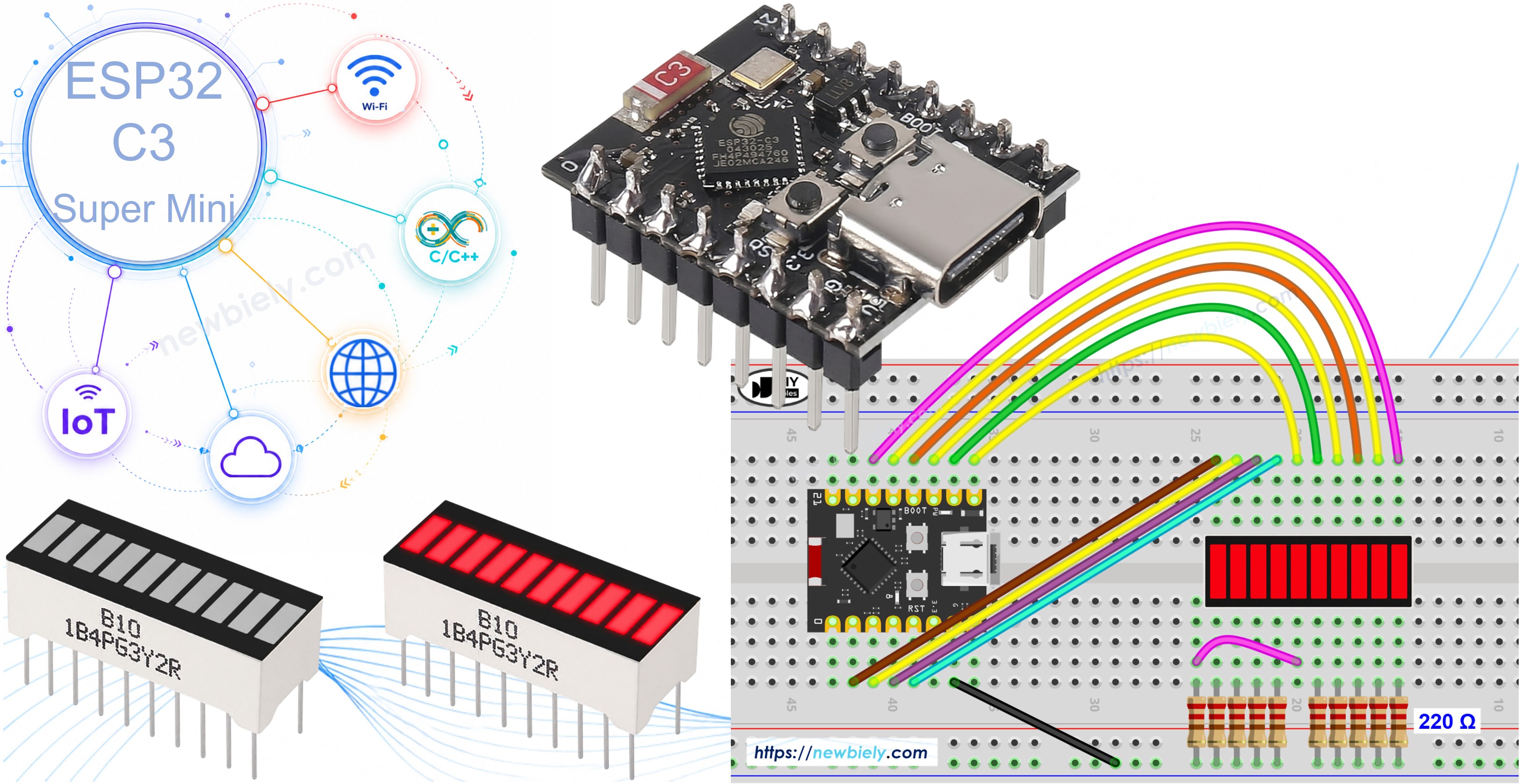 ESP32 C3 Super Mini - 10세그먼트 LED 바 그래프