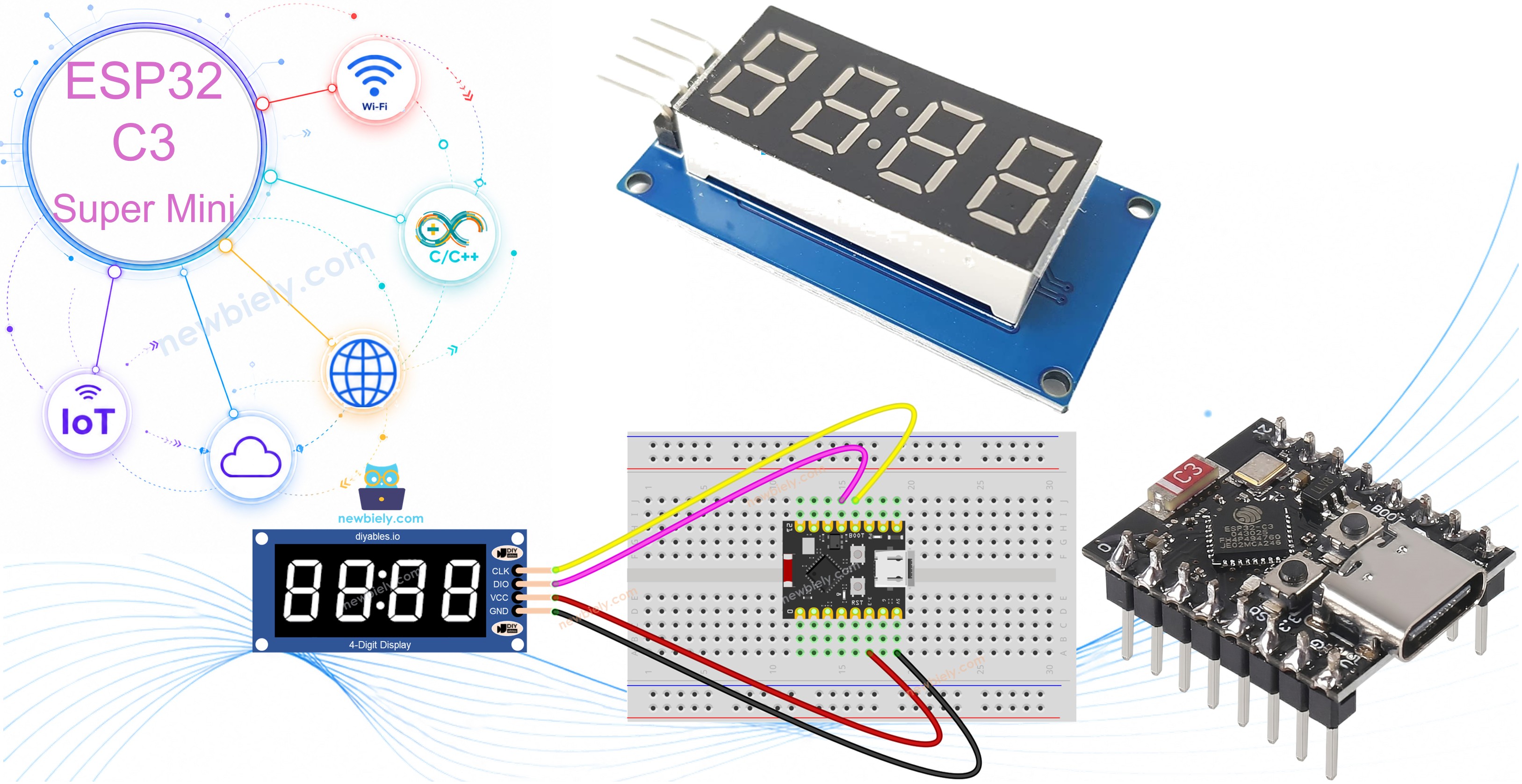 ESP32 C3 Super Mini tm1637 4-digit 7-segment 디스플레이