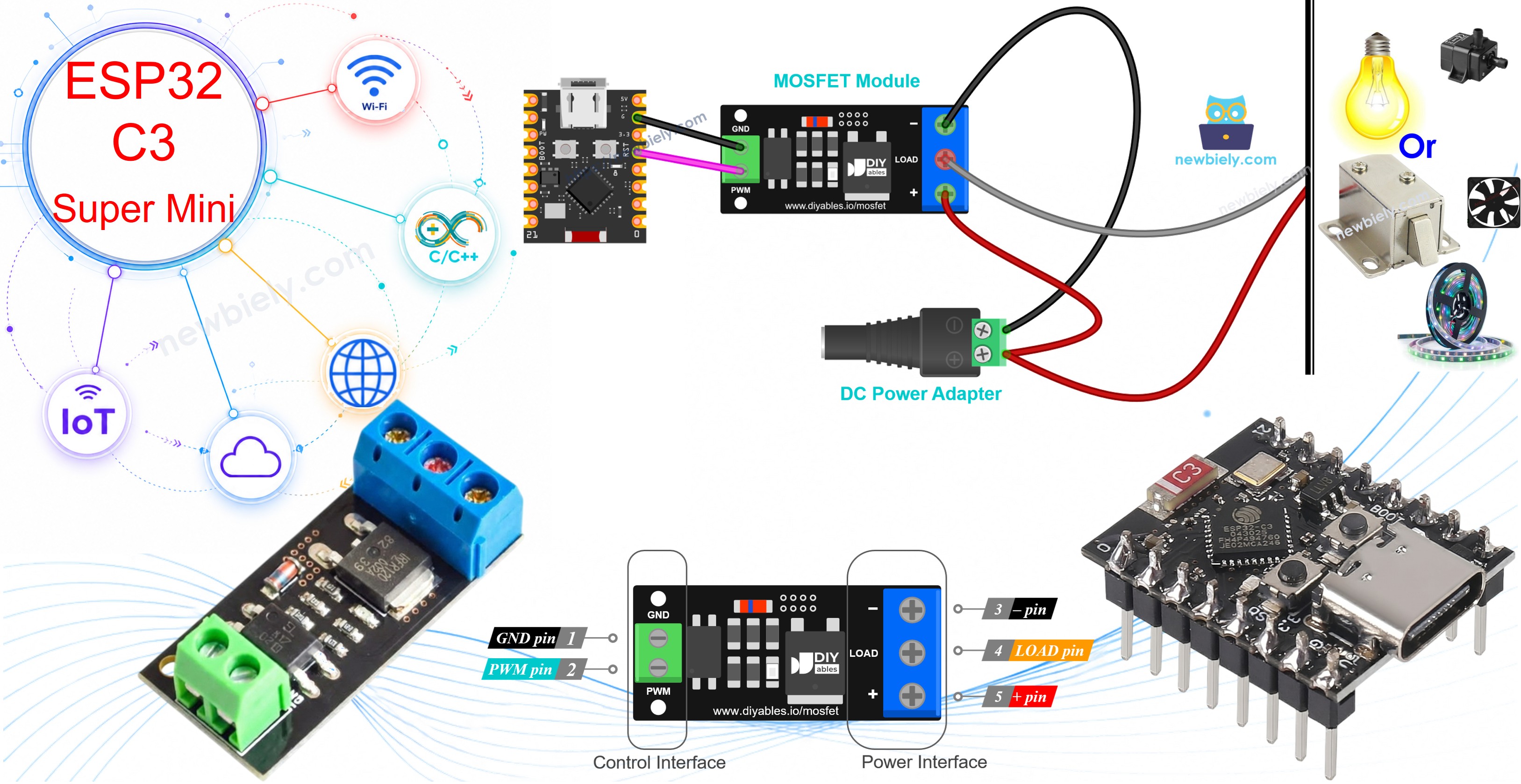 ESP32 C3 Super Mini - aod4184, lr7843 또는 fr120n mosfet 모듈