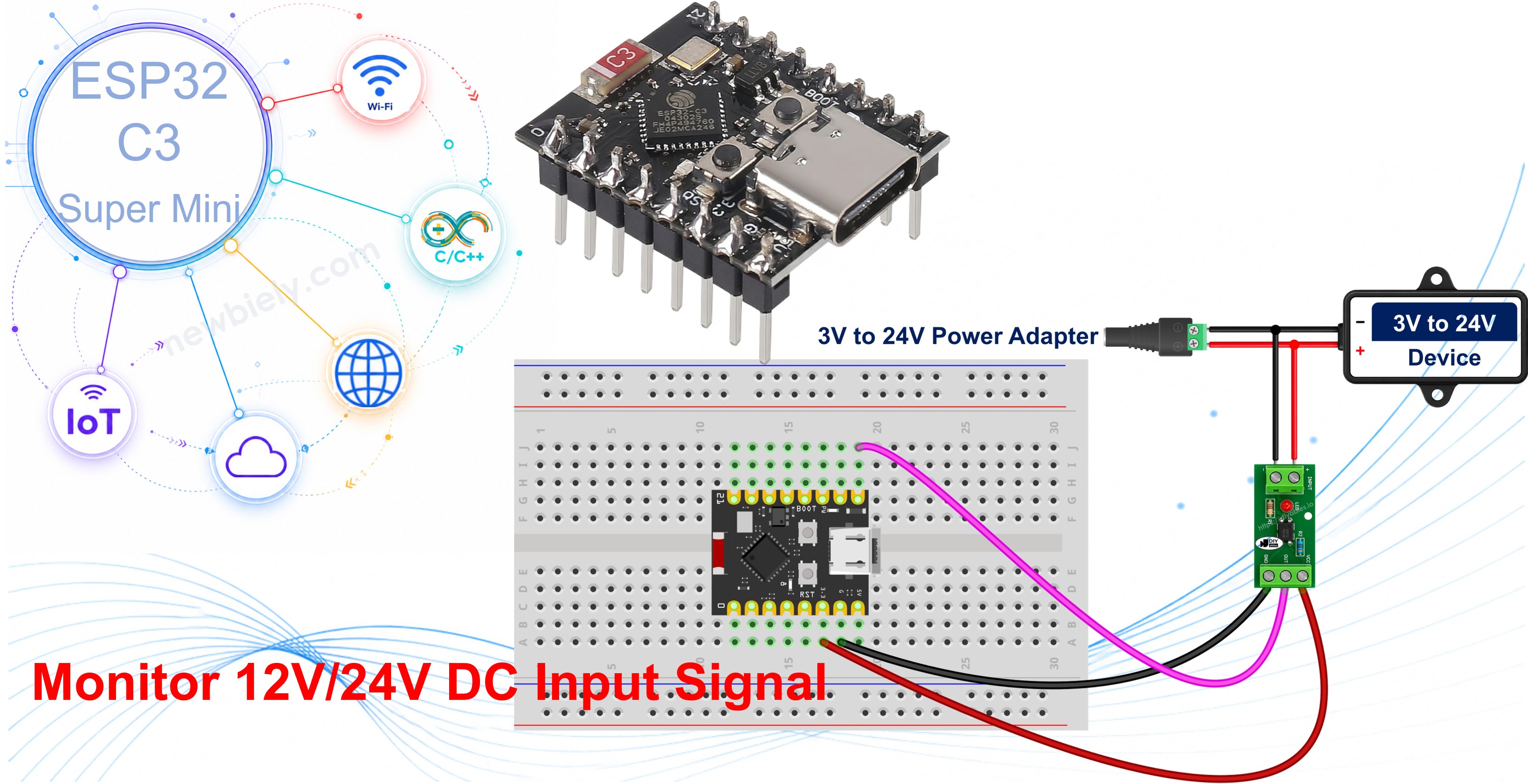 ESP32 C3 Super Mini pc817 옵토커플러 절연 12v 및 24v 입력