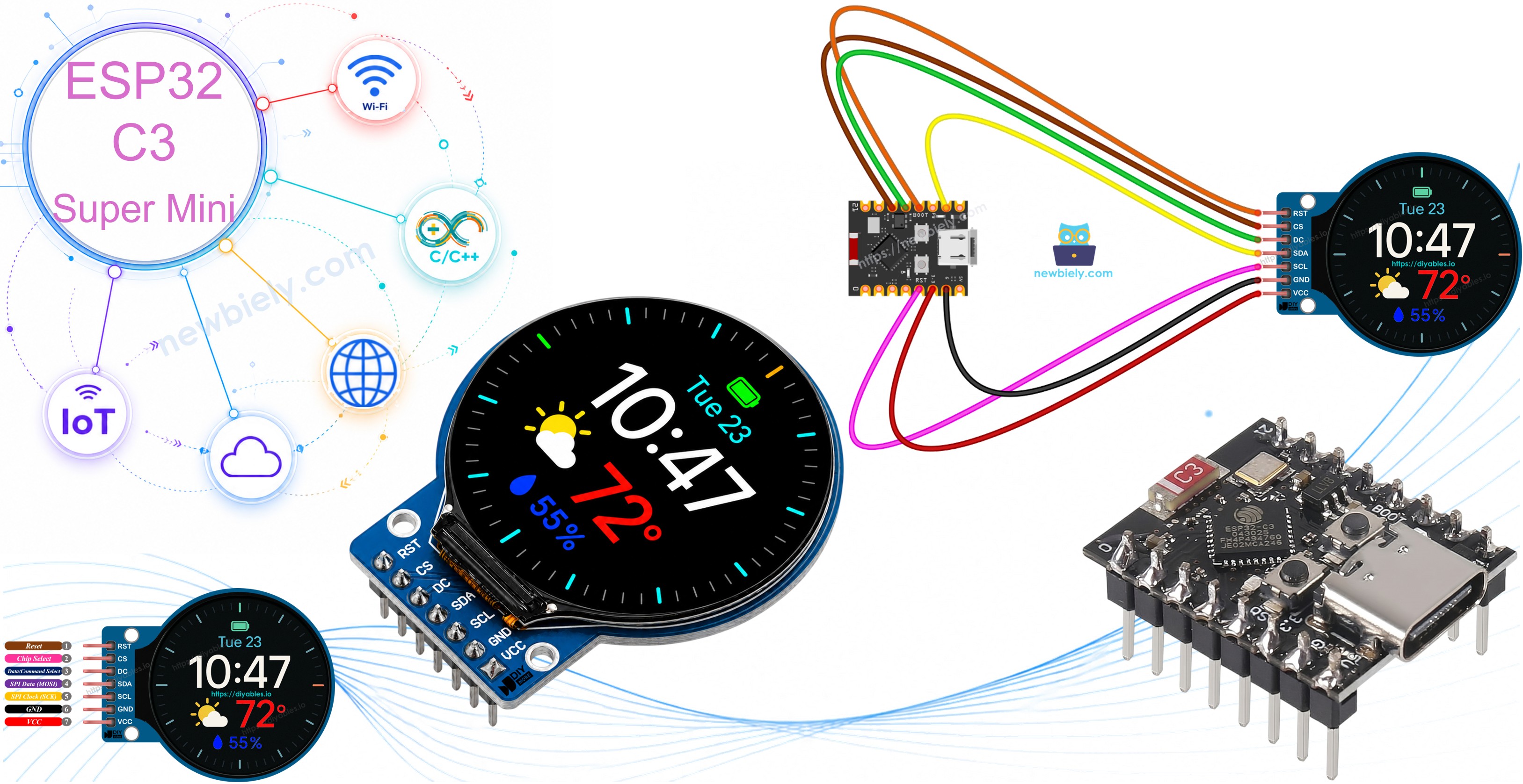 ESP32 C3 Super Mini 1.28 inch round circular tft lcd 디스플레이