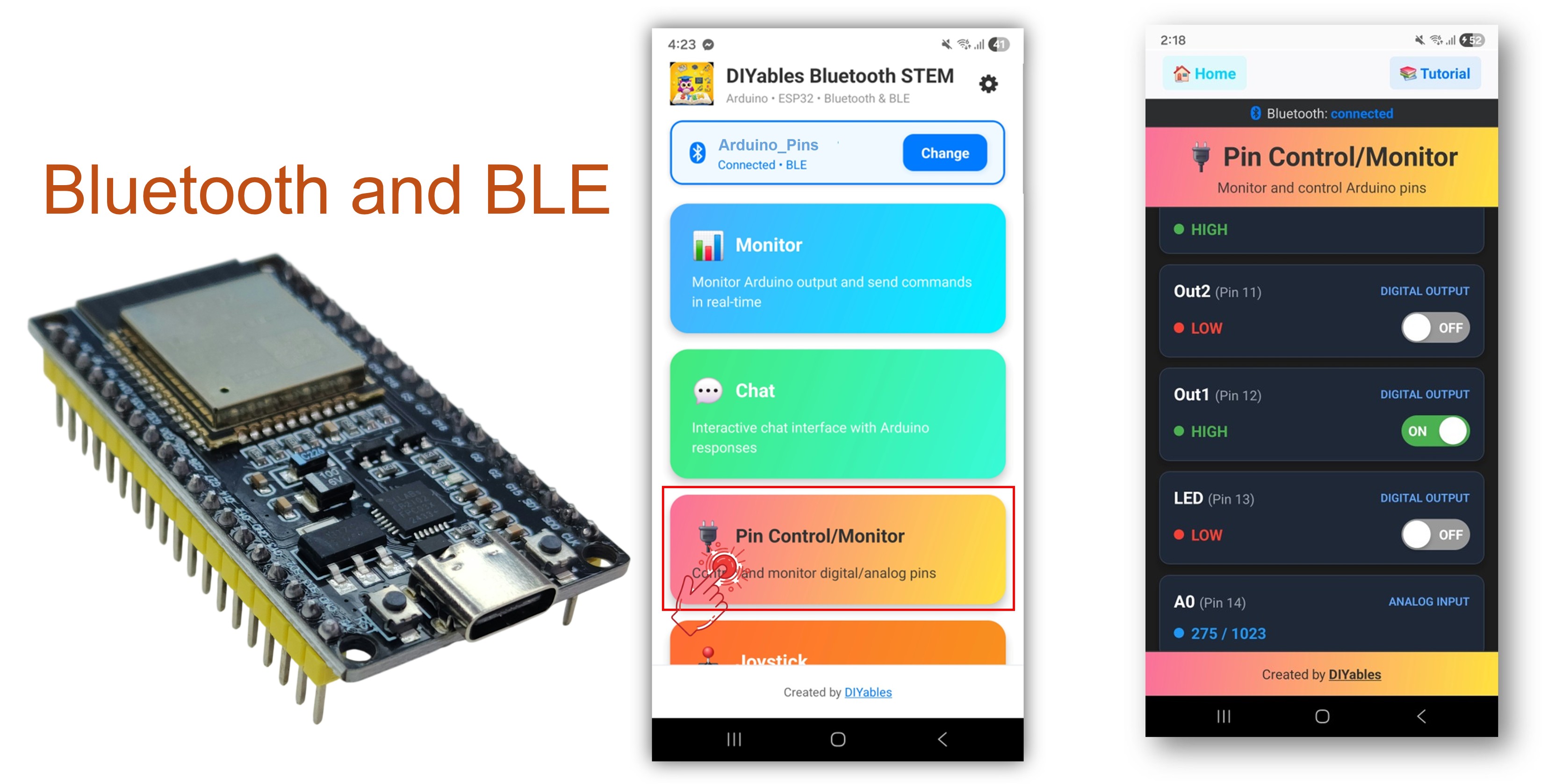 ESP32 블루투스 디지털 핀 예제 - 핀 제어 및 모니터 인터페이스 튜토리얼