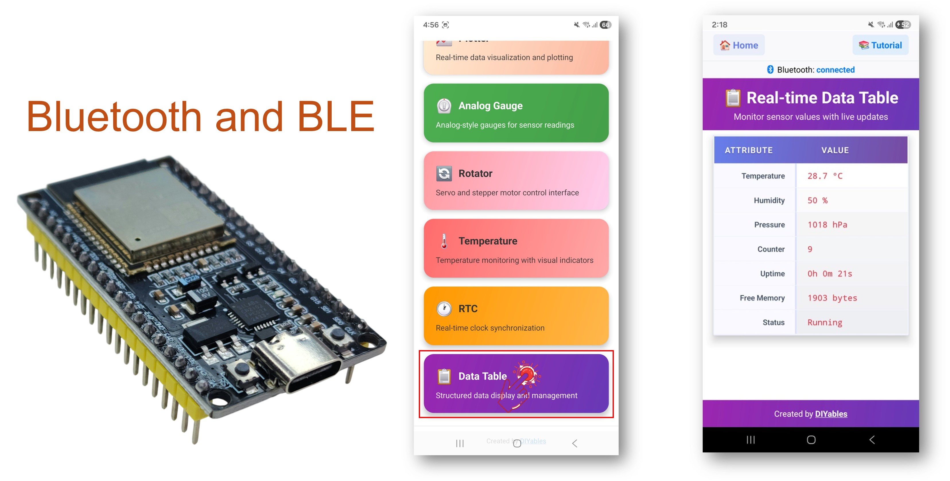 ESP32 블루투스 테이블 예제 - 구조화된 데이터 표시 인터페이스 튜토리얼