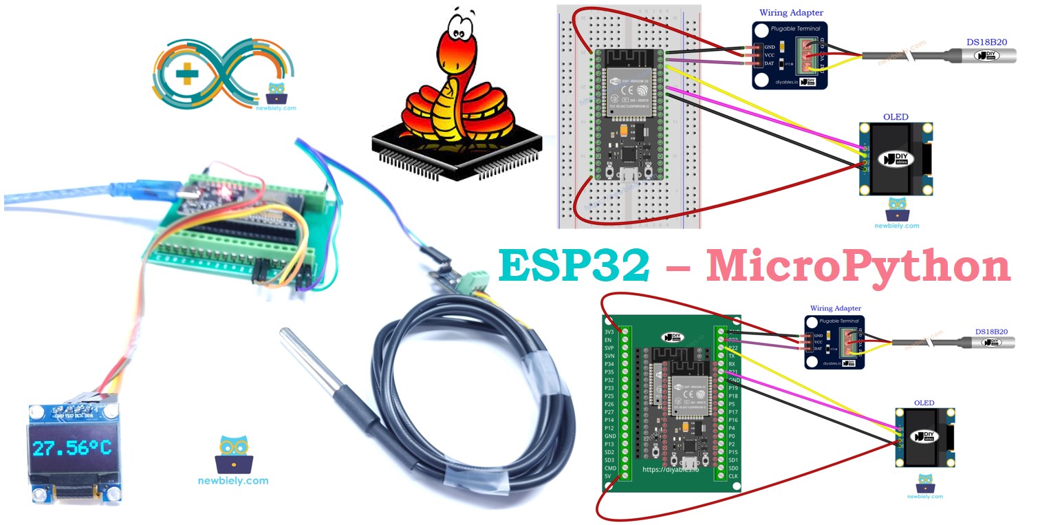 ESP32 마이크로파이썬 온도 센서 oLED i2c