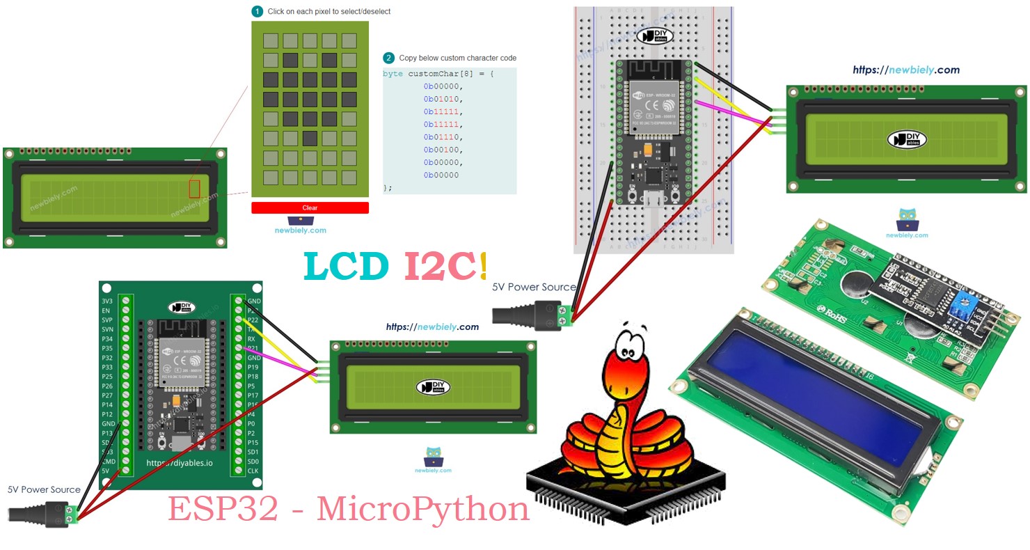 ESP32 마이크로파이썬 및 16x2 lcd i2c