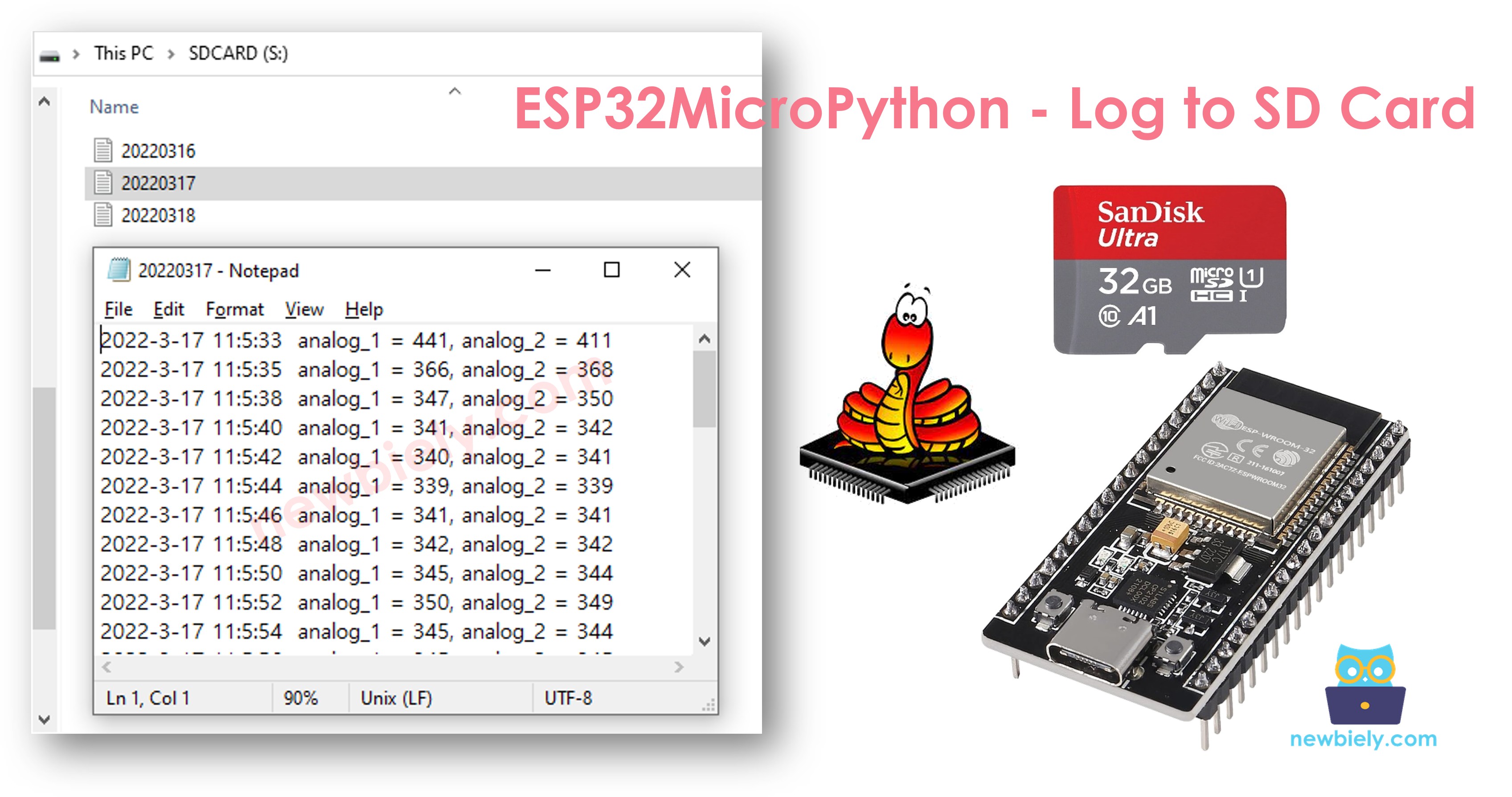 ESP32 마이크로파이썬 마이크로 sd 카드에 기록