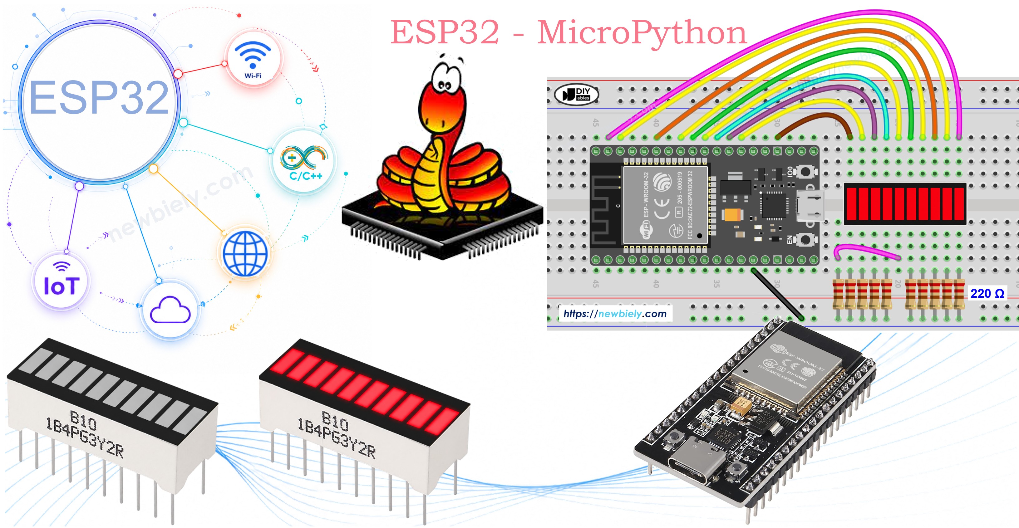 ESP32 마이크로파이썬과 10세그먼트 LED 바 그래프