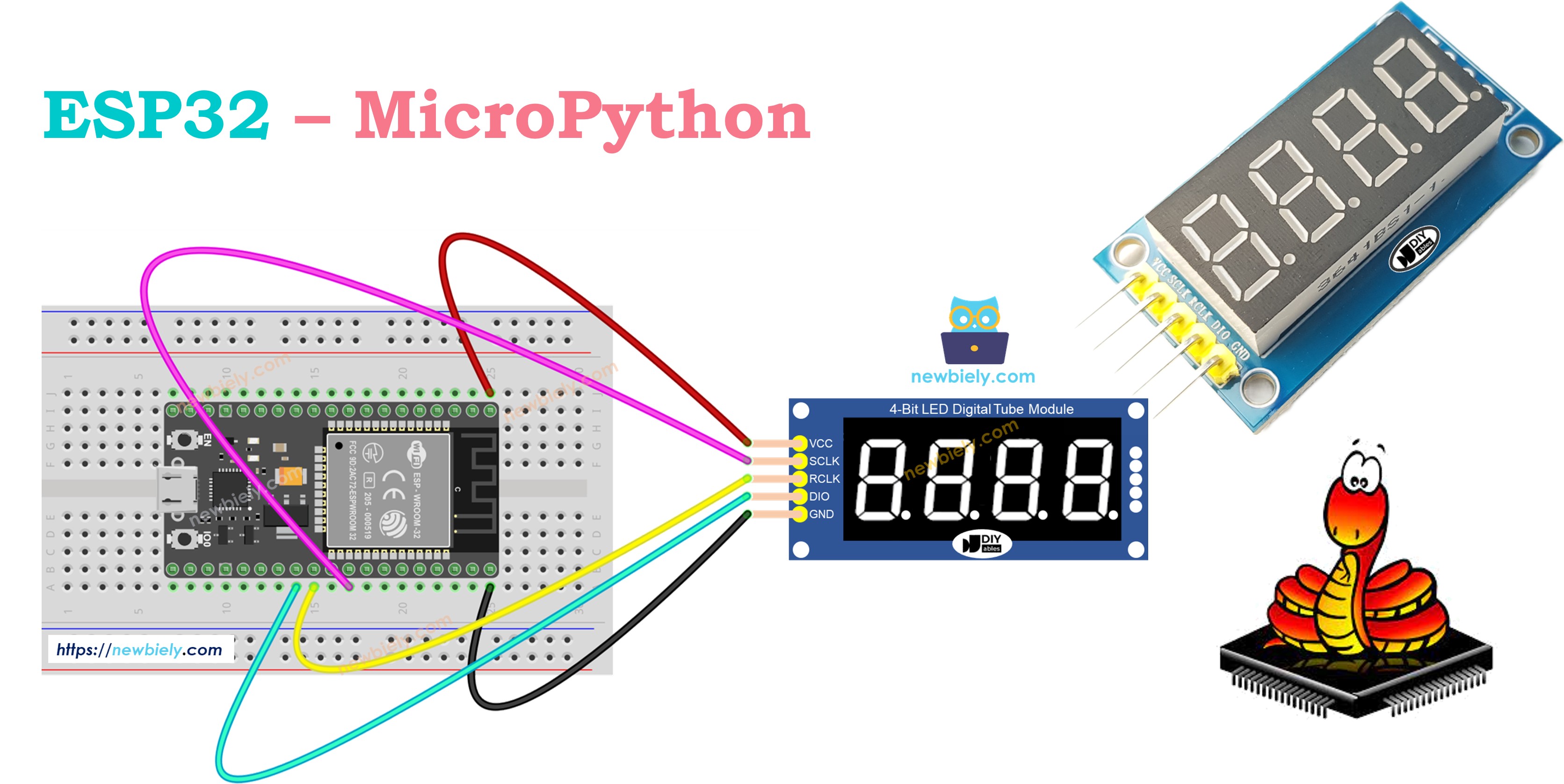 ESP32 마이크로파이썬 4자리 7세그먼트 디스플레이 74hc595