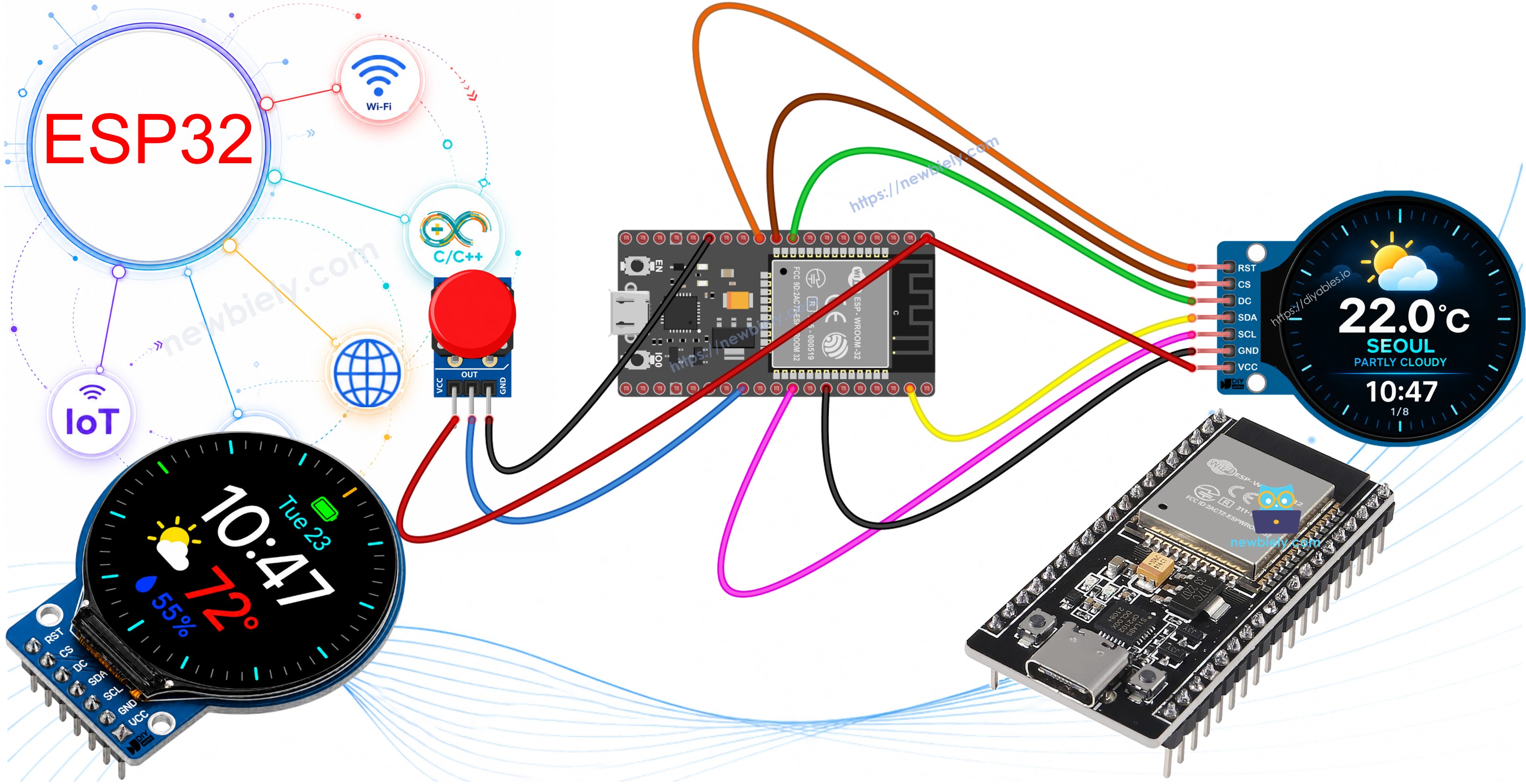 원형 tft lcd 디스플레이가 있는 ESP32 스마트 기상 관측소