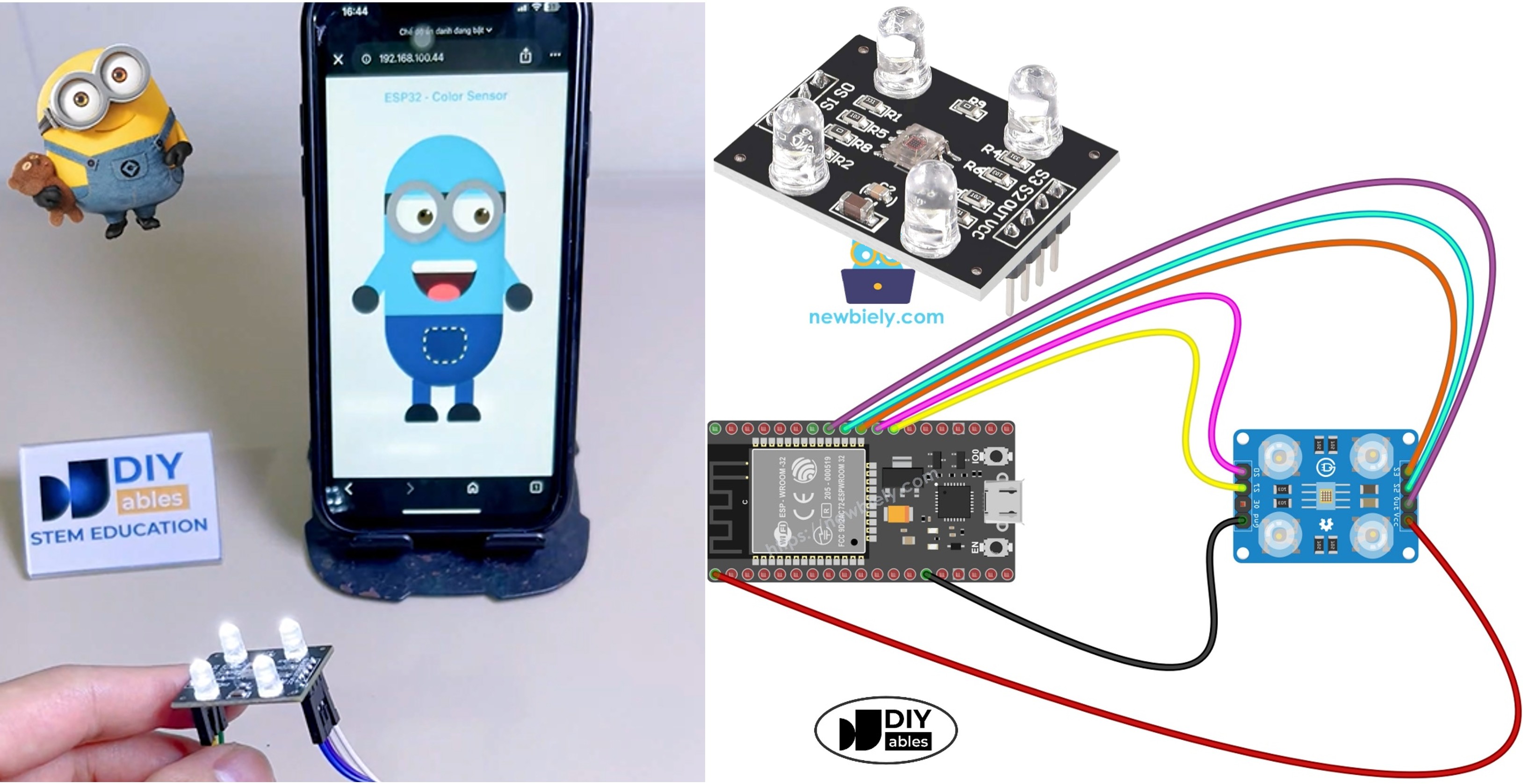 ESP32 tcs3200 tcs230 컬러 센서 웹 미니언