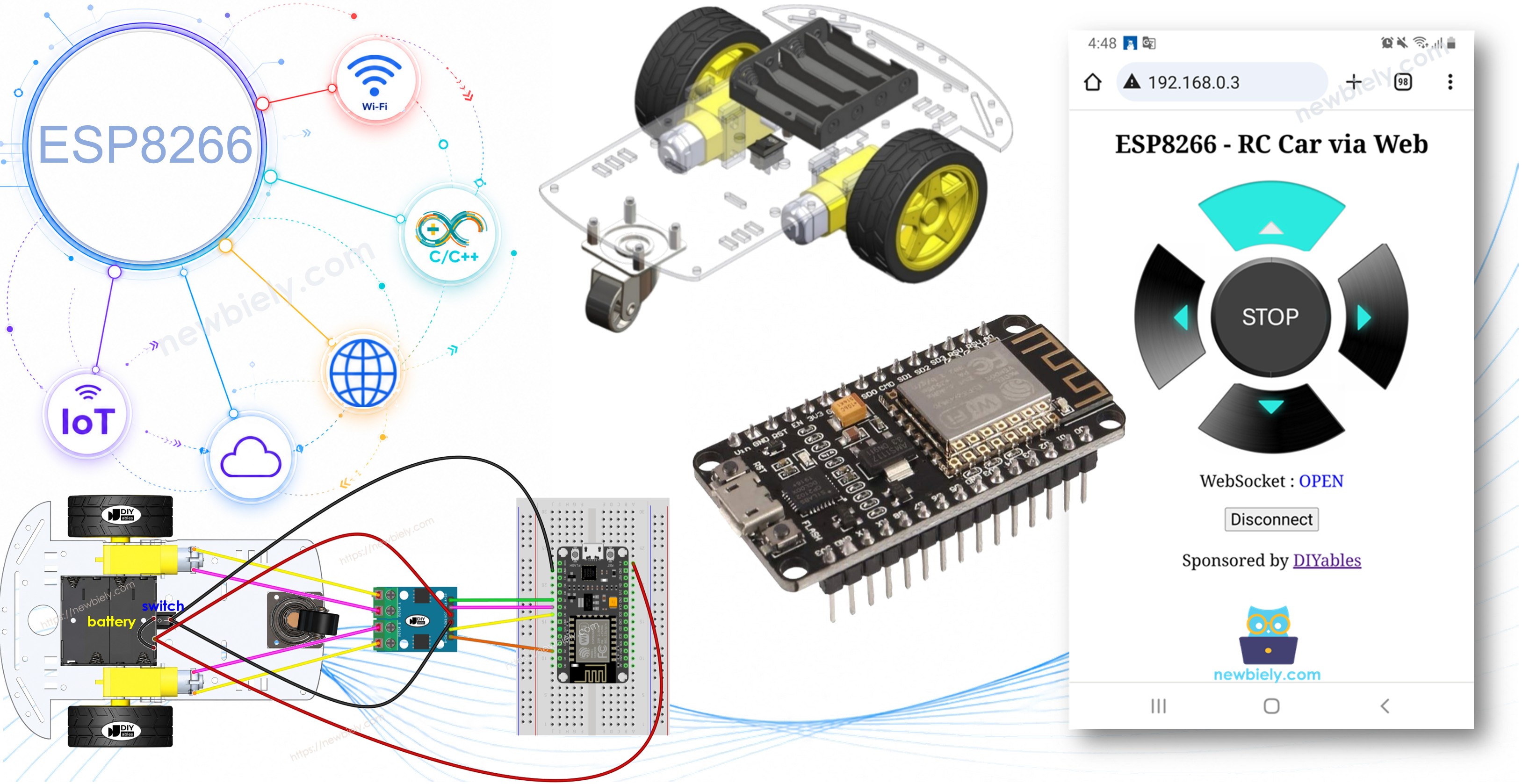 ESP8266 NodeMCU controls 로봇 자동차 via web