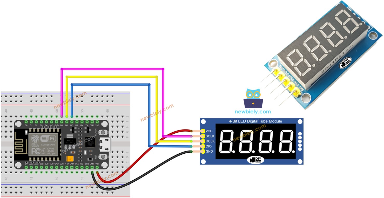 ESP8266 NodeMCU 74HC595 4-digit 7-segment display