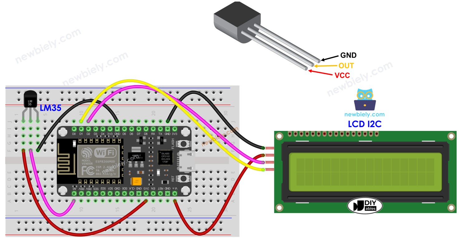 ESP8266 NodeMCU LM35 Temperature Sensor LCD