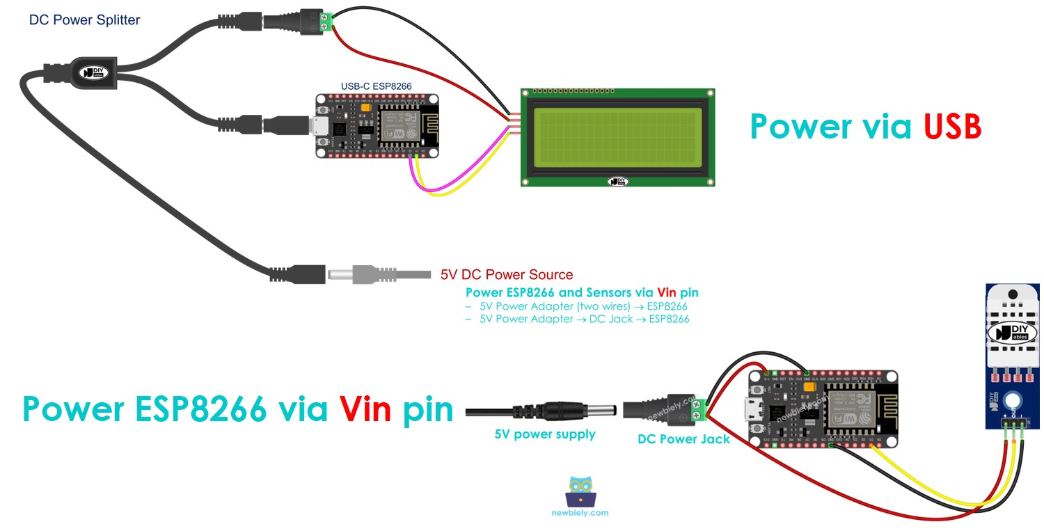 ESP8266 NodeMCU과 센서에 전원을 공급하는 방법