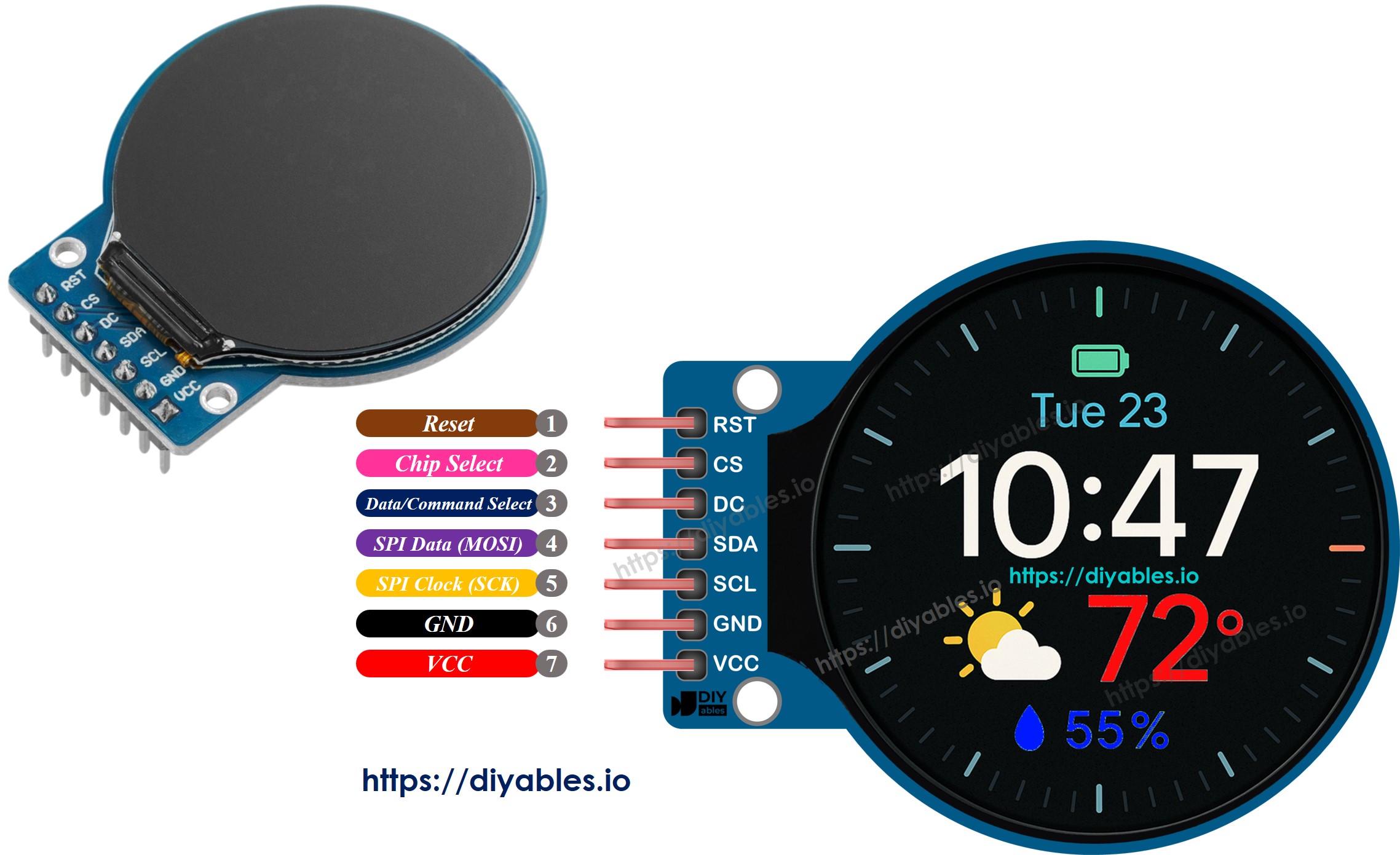 1.28인치 원형 tft lcd 핀아웃
