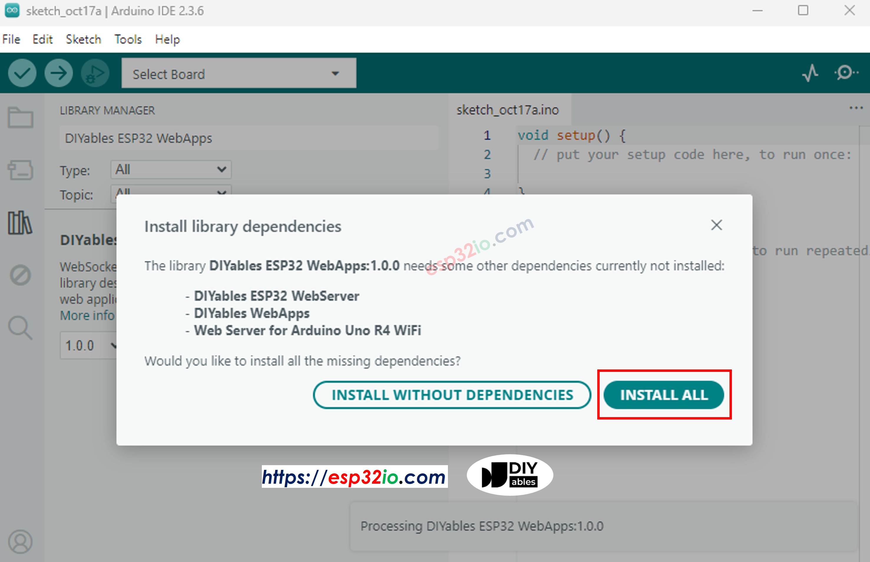 diyables ESP32 webapps 의존성