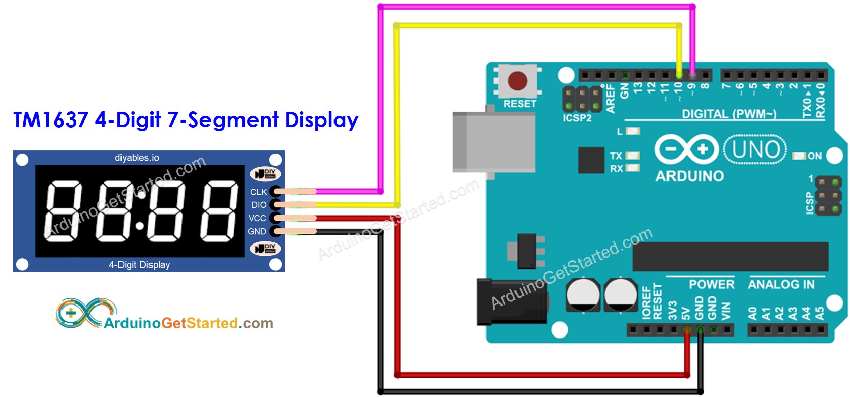 Arduino TM1637 Module Wiring Diagram