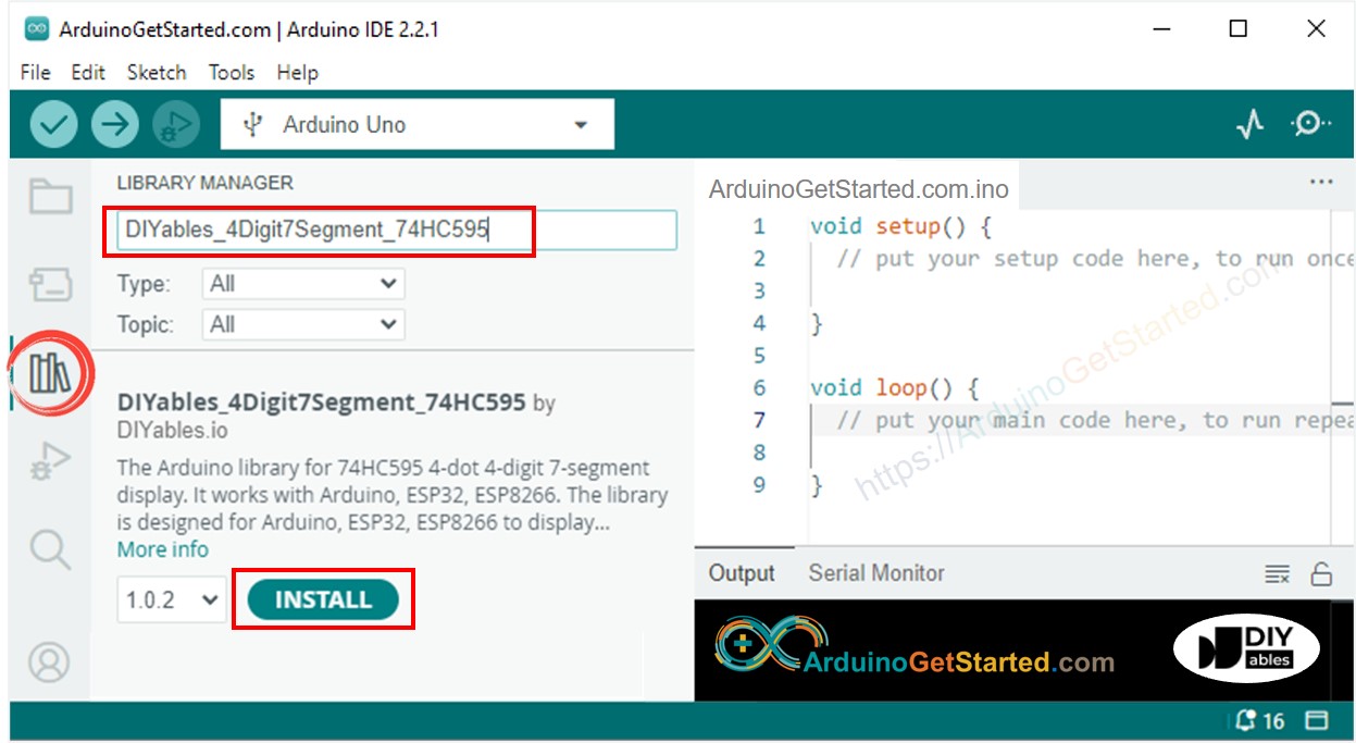 Arduino 74HC595 4-digit 7-segment display library