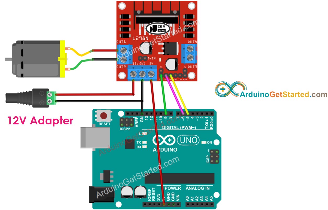 Arduino DC Motor L298N Driver Wiring Diagram