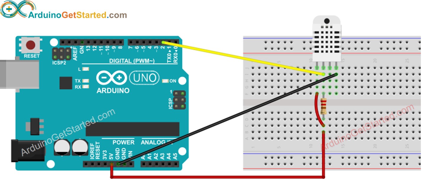 Arduino DHT22 Temperature and humidity Sensor Wiring Diagram