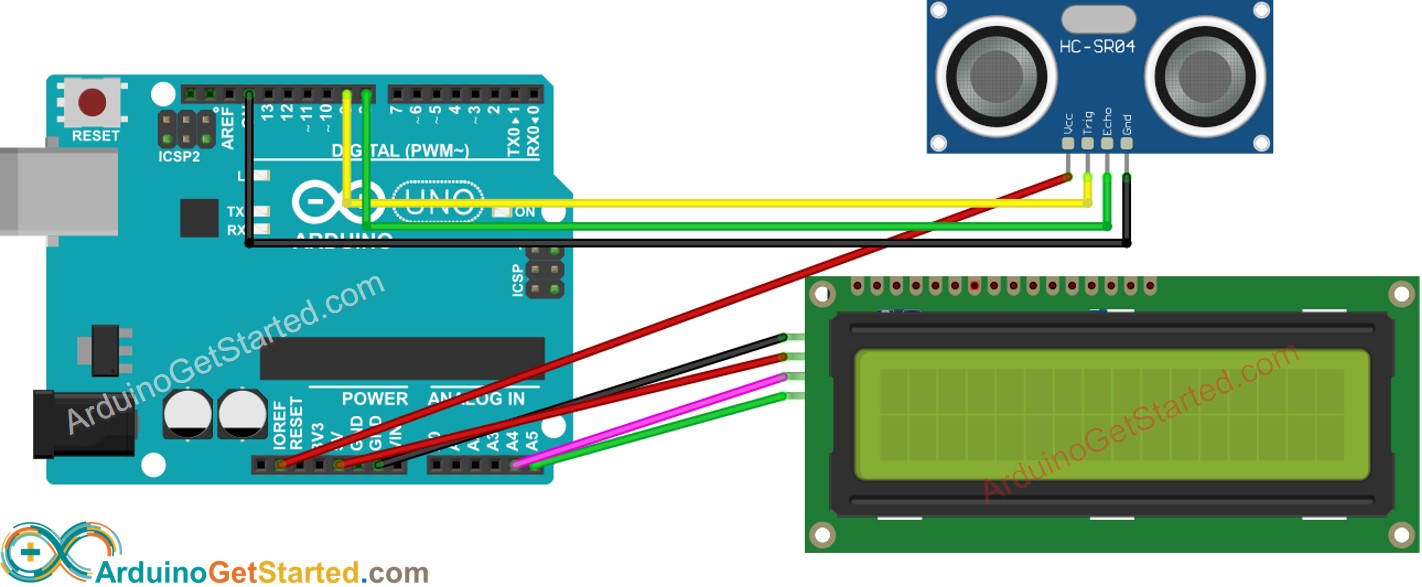 Arduino Ultrasonic Sensor LCD Wiring Diagram