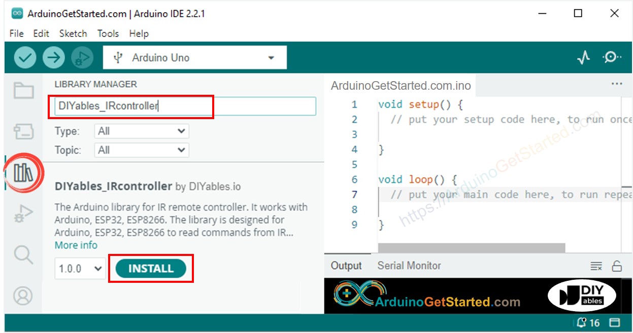 Arduino DIYables_IRcontroller library