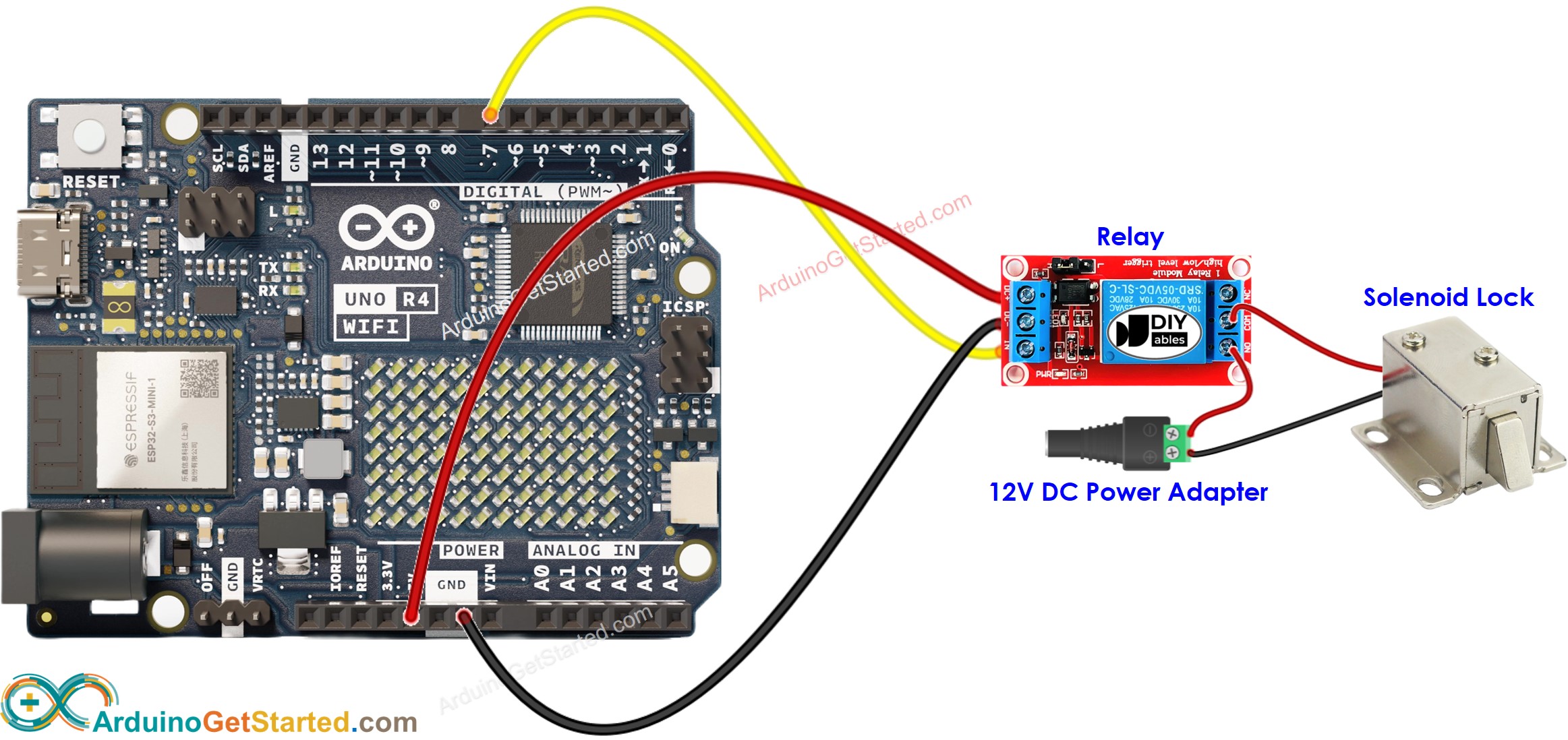 Arduino Uno R4 WiFi door lock Wiring Diagram