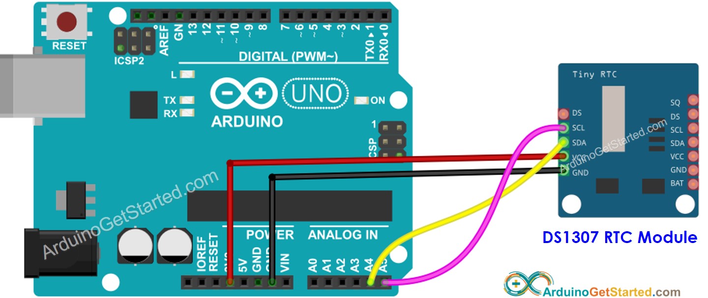 Arduino Real-Time Clock DS1307 Wiring Diagram