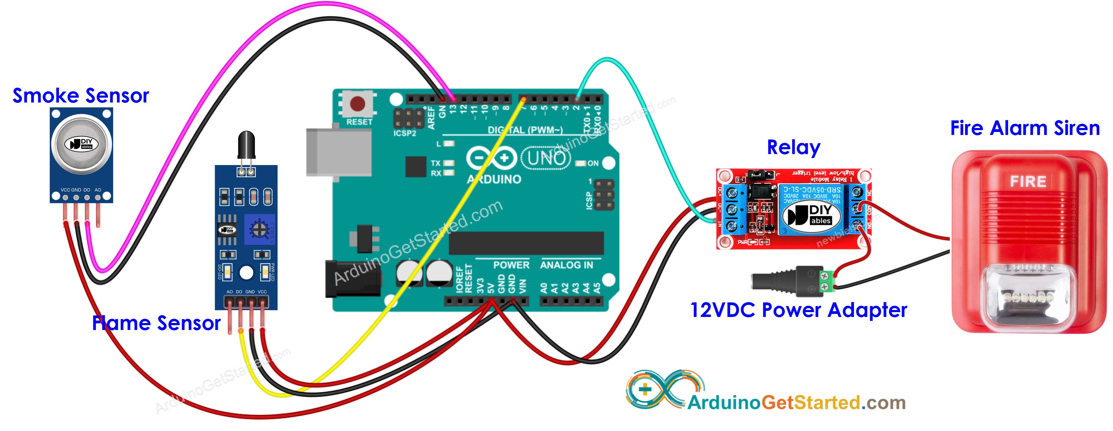 Arduino fire alarm siren system Wiring Diagram