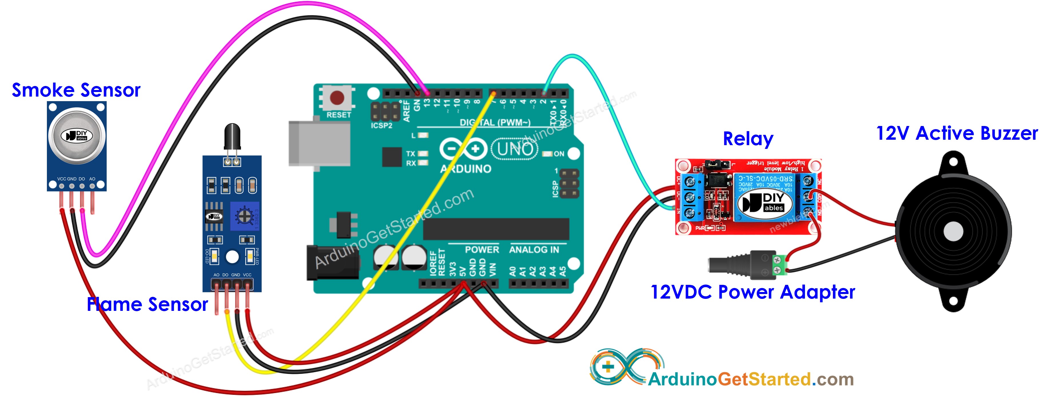 Arduino fire alarm siren system Wiring Diagram