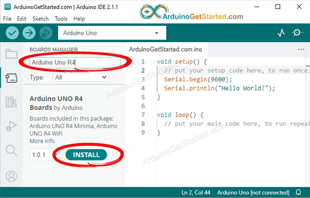 Arduino IDE 2 Boards Manager Arduino Uno R4