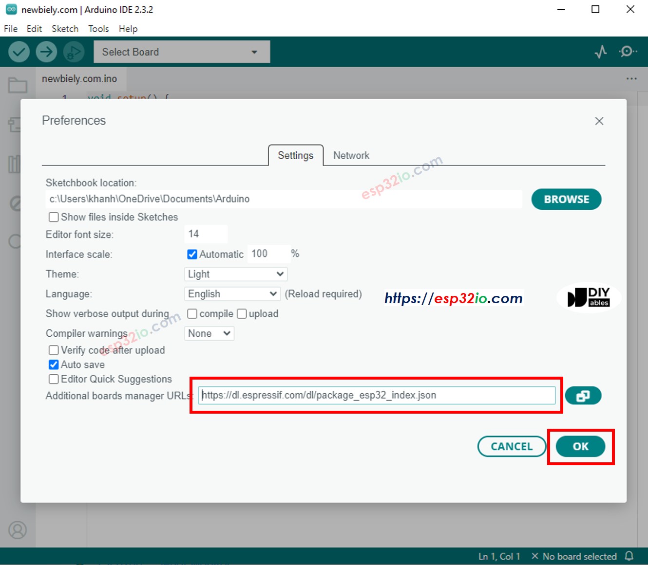 Arduino IDE - How to config ESP32