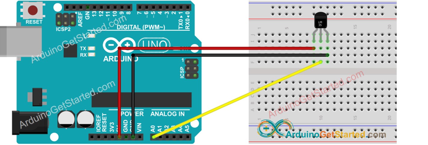 Arduino LM35 temperature sensor Wiring Diagram