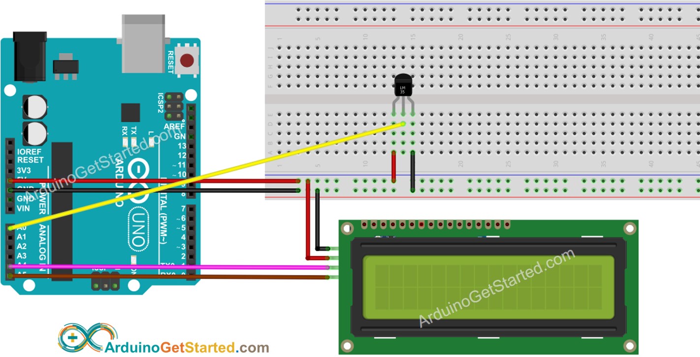 Arduino LM35 Temperature Sensor LCD Wiring Diagram