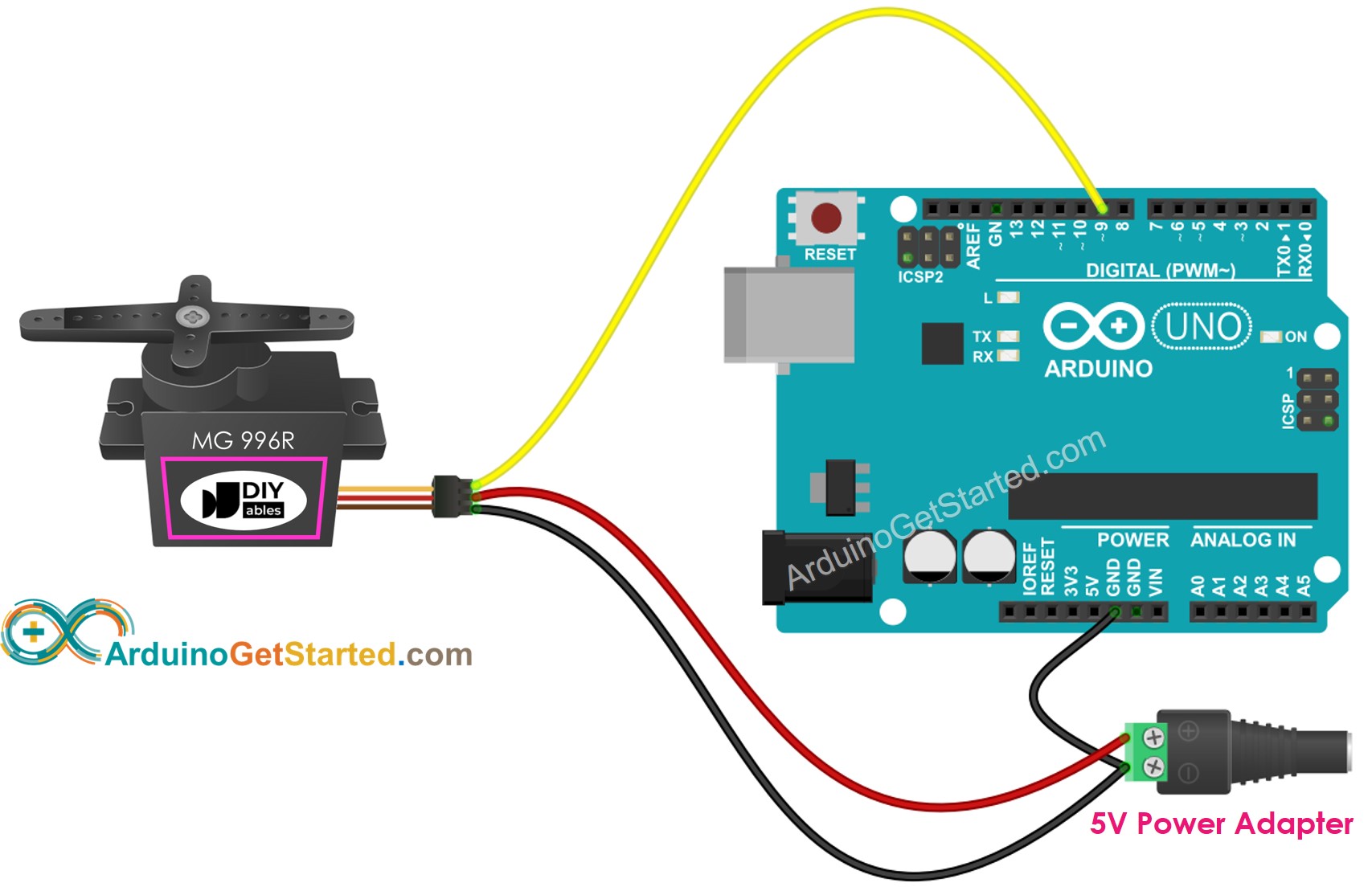 Arduino MG996R Servo Motor Wiring Diagram