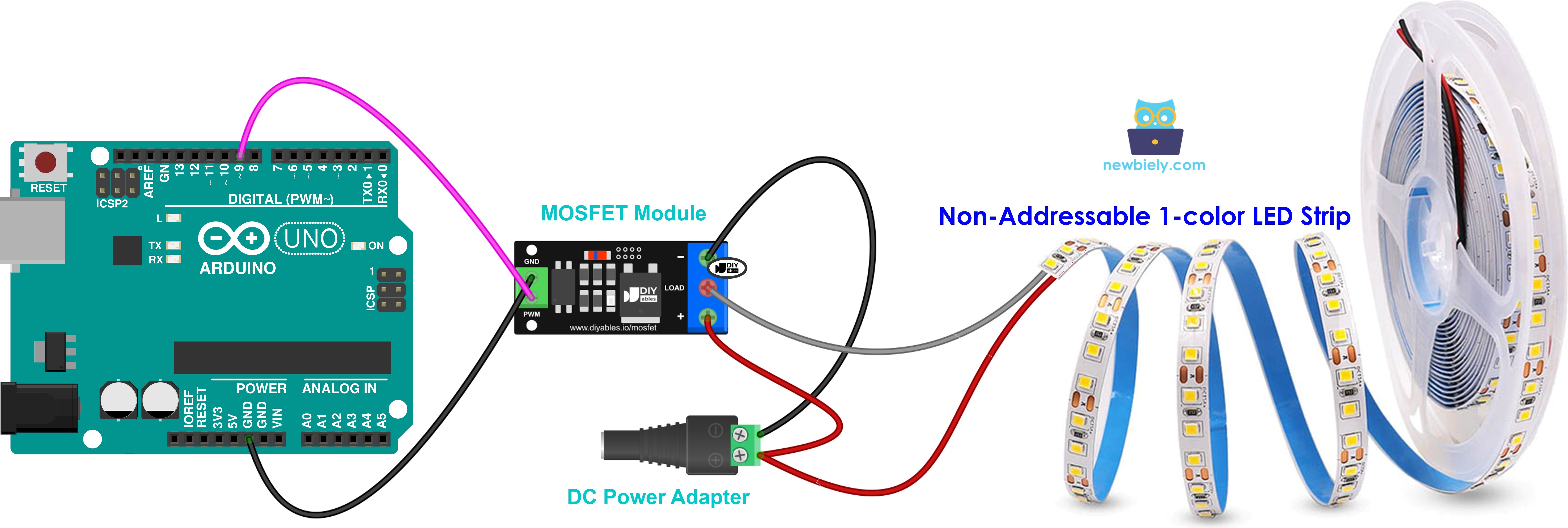 mosfet 모듈에 연결한 단색 12v LED 스트립